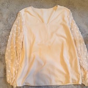 SHEIN Cream Blouse with Textured Sleeves